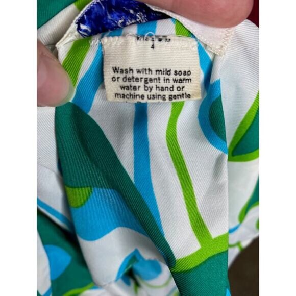 shirt dress floral vintage 1960s mod flower power white blue green - Picture 10 of 12